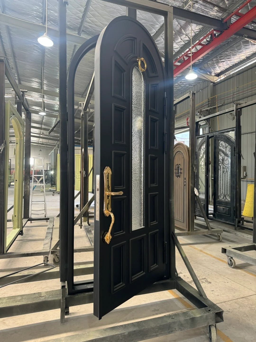 Black Rothnow wrought iron entrance door with decorative design, customized size and sturdy construction for residential entryways.
