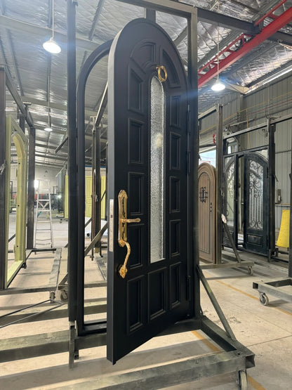 Black Rothnow wrought iron entrance door with decorative design, customized size and sturdy construction for residential entryways.
