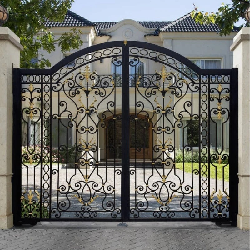 Black Rothnow wrought iron gate, customized size garden gate with decorative ironwork and sturdy design.