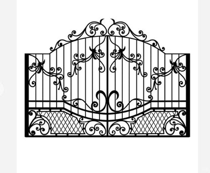 Black Rothnow wrought iron garden gate with custom size, featuring decorative ironwork and sturdy construction.