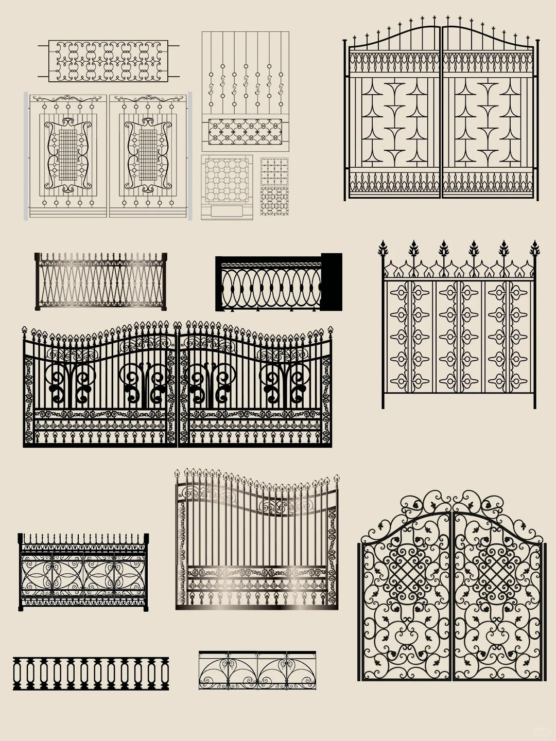 Black Rothnow wrought iron garden gate with decorative design, customized size, and sturdy metal construction.