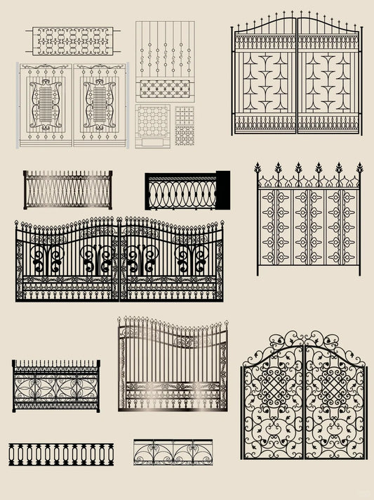 Black Rothnow wrought iron garden gate with decorative design, customized size, and sturdy metal construction.