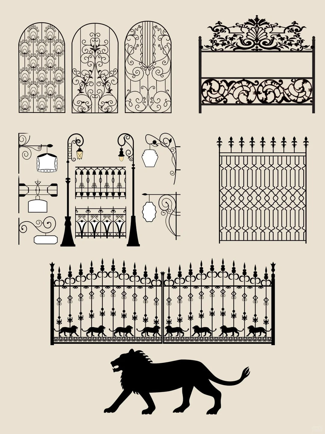 Black Rothnow wrought iron garden gate with decorative design, customized size and sturdy construction for outdoor security and aesthetics.