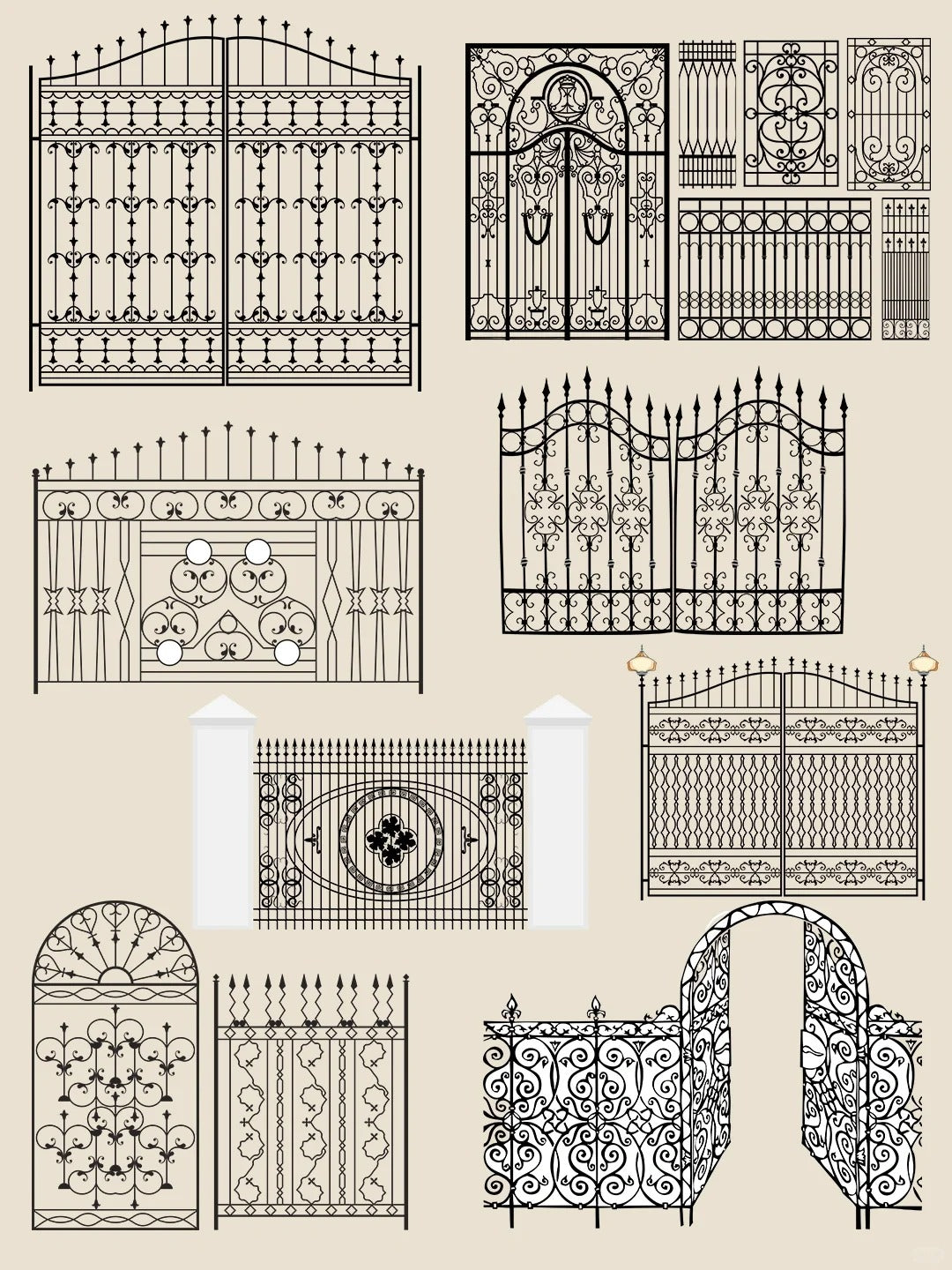 Black Rothnow wrought iron garden gate with custom size design, featuring decorative ironwork and sturdy construction.