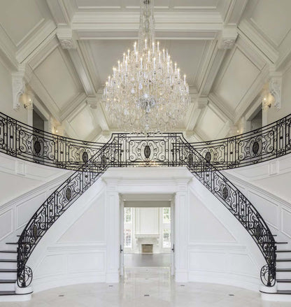 Black Rothnow wrought iron railing and fence with decorative ironwork, customized size, featuring intricate design details.
