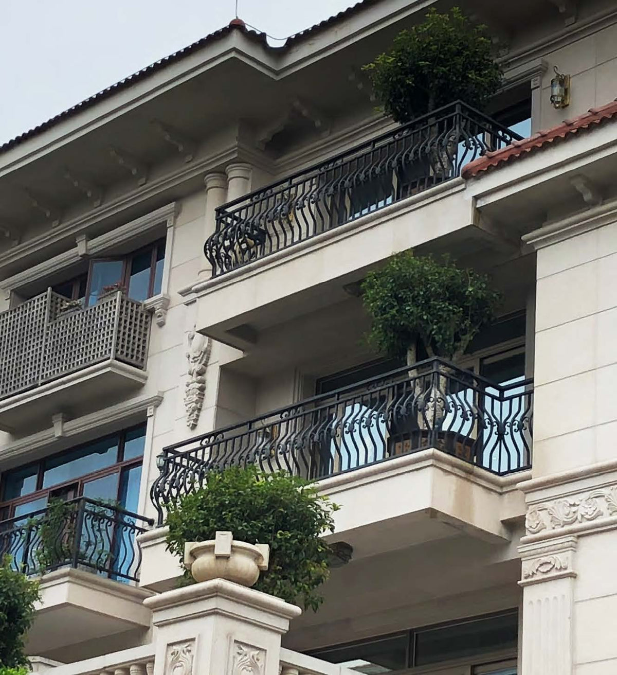 Black Rothnow wrought iron railing and fence with intricate design, custom-sized for outdoor safety and decorative fencing.