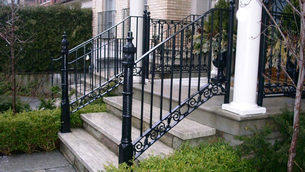 Black Rothnow wrought iron railing with intricate design, custom-sized for fences and safety barriers.