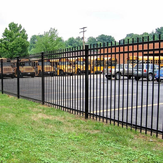 Black Rothnow wrought iron railing and fence with decorative design, custom-sized for outdoor security and aesthetic appeal.