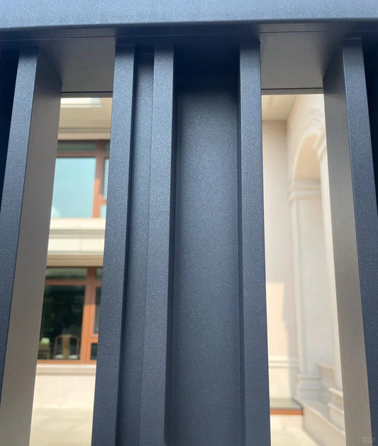Black Rothnow wrought iron fence with decorative iron railing, customized size for residential or commercial outdoor security.
