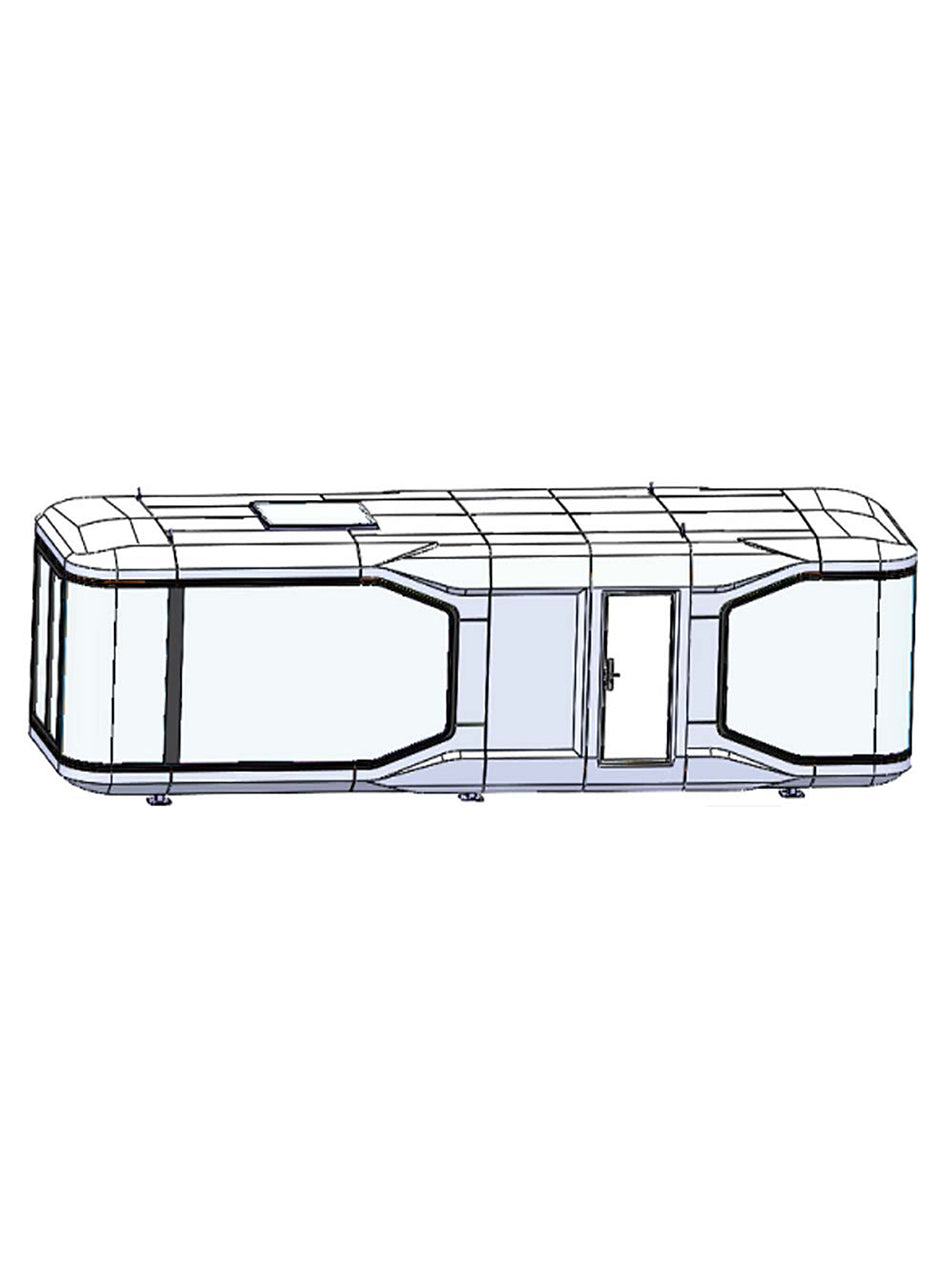 Black Rothnow Space Capsule House RNSH06-V7 steel structure building for Europe & America version, shown from front view.