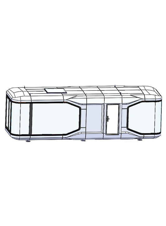 Black Rothnow Space Capsule House RNSH06-V7 steel structure building for Europe & America version, shown from front view.