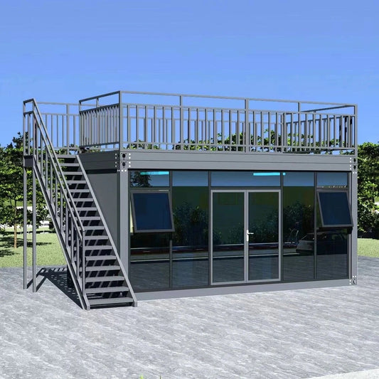 Black Rothnow Prefab House RNPH01 steel structure container house with detachable design, shown in a modern architectural setting.