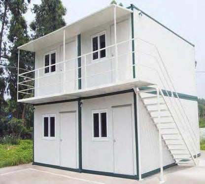 Black Rothnow Prefab House RNPH02 Detachable Container House made of steel structure, shown from front with modern design.