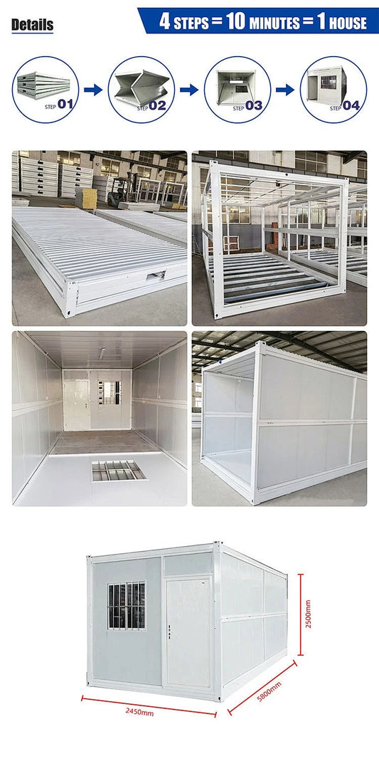 Rothnow® Prefab Foldable House RNPH05 with black steel structure, compact design, and foldable architecture for easy setup and transportation.