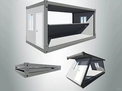 Black Rothnow® Prefab Foldable House made of steel structure, with a compact, foldable design for easy setup and portability.