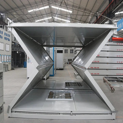Black Rothnow Prefab House RNPH05 foldable steel structure building with large windows and modern design.