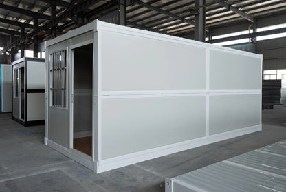 Black Rothnow® prefab foldable house made of steel structure, shown with open design and modern architectural details.