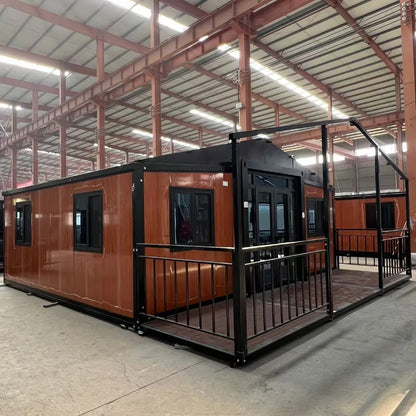 Rothnow® Prefab House RNPH07 expandable steel structure building with black exterior, modern design, and large windows.