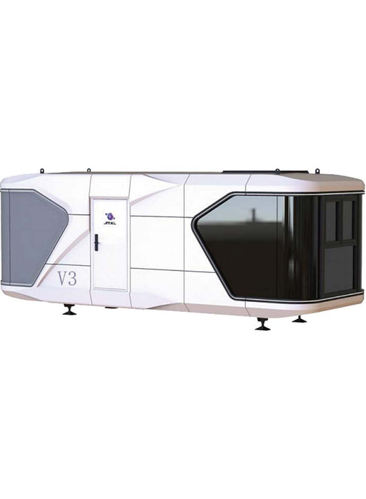 Black Rothnow® Space Capsule House RNSH01-V3 steel structure building with sleek, modern design, set against a plain background.