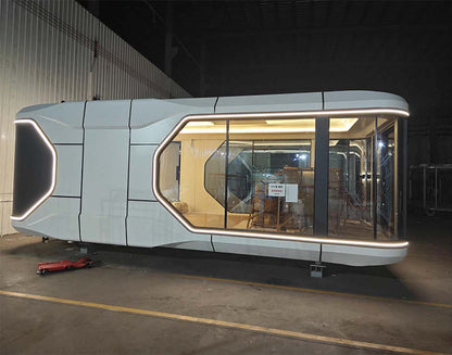 Black Rothnow space capsule house made of steel structure, European and American versions, with modern, compact design.