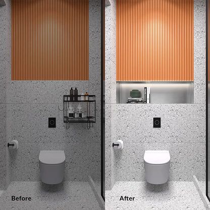 Rothnow® black shower niche wall shelf with mirrored interior for bathroom storage and modern design.
