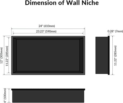 Rothnow® black shower niche wall shelf with mirrored interior for bathroom storage and organization.