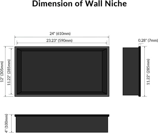 Rothnow® black shower niche wall shelf with mirrored interior for bathroom storage and organization.