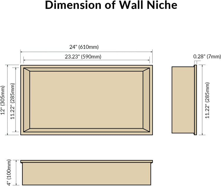 Rothnow® Golden shower niche wall shelf with mirrored finish, ideal for bathroom storage and decor.