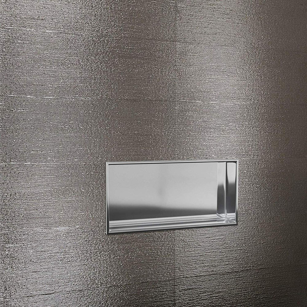 Rothnow® mirrored shower niche wall storage with reflective door, sleek design for bathroom organization and modern decor.