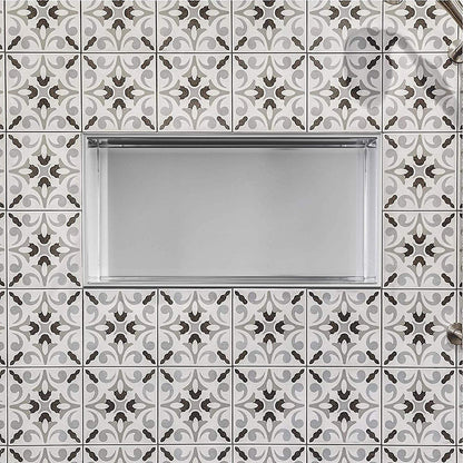 Rothnow® mirrored wall shower niche RN-WN002 with sleek glass mirror surface for bathroom storage and organization.