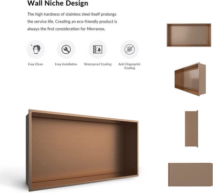 Rothnow® Rose Gold Shower Niche wall shelf for bathroom storage with mirrored finish, sleek bathroom decor accessory.