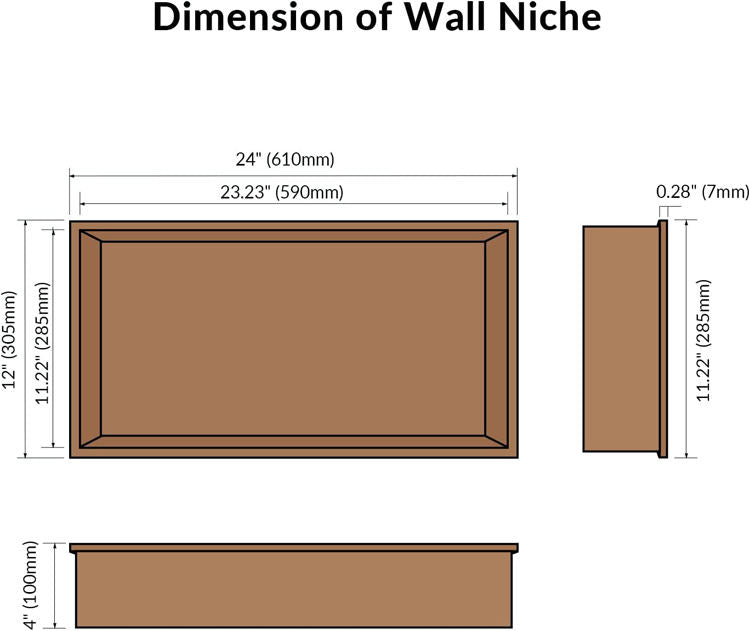 Rothnow® Rose Gold Shower Niche wall shelf with mirrored surface for modern bathroom storage and organization.