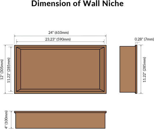 Rothnow® Rose Gold Shower Niche wall shelf with mirrored surface for modern bathroom storage and organization.