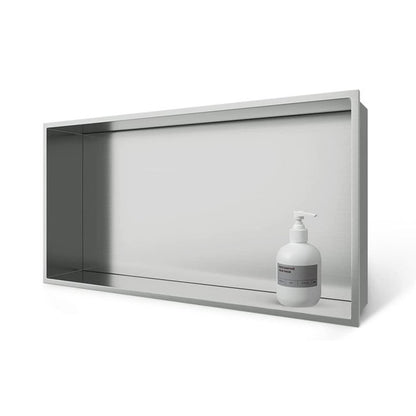 White Rothnow® shower niche wall shelf with mirrored surface, designed for modern bathroom shower spaces.