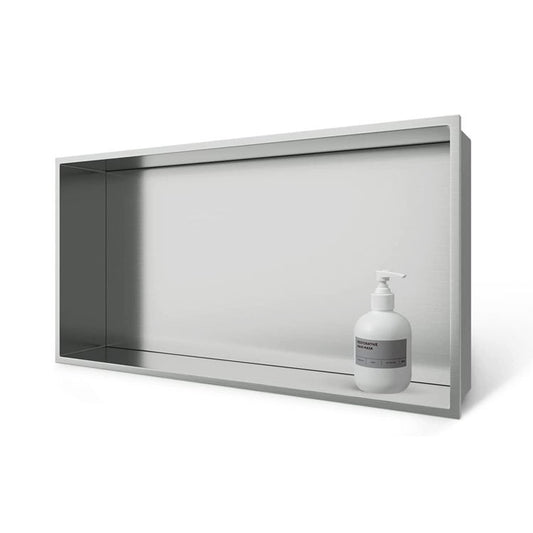 White Rothnow® shower niche wall shelf with mirrored surface, designed for modern bathroom shower spaces.