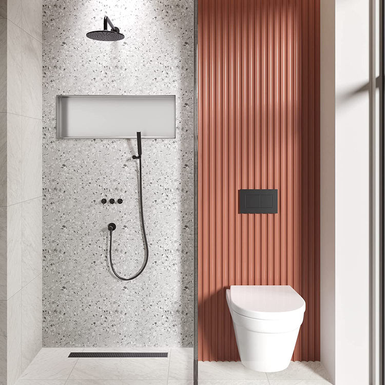 Rothnow® White Shower Niche RN-WN002 mounted on bathroom wall, sleek and modern 壁龛 for shower storage.