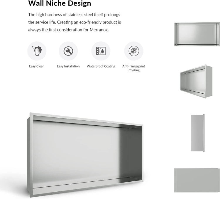 Rothnow® white shower niche with mirrored interior for bathroom storage, wall-mounted design, RN-WN002 model.