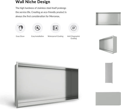Rothnow® white shower niche with mirrored interior for bathroom storage, wall-mounted design, RN-WN002 model.