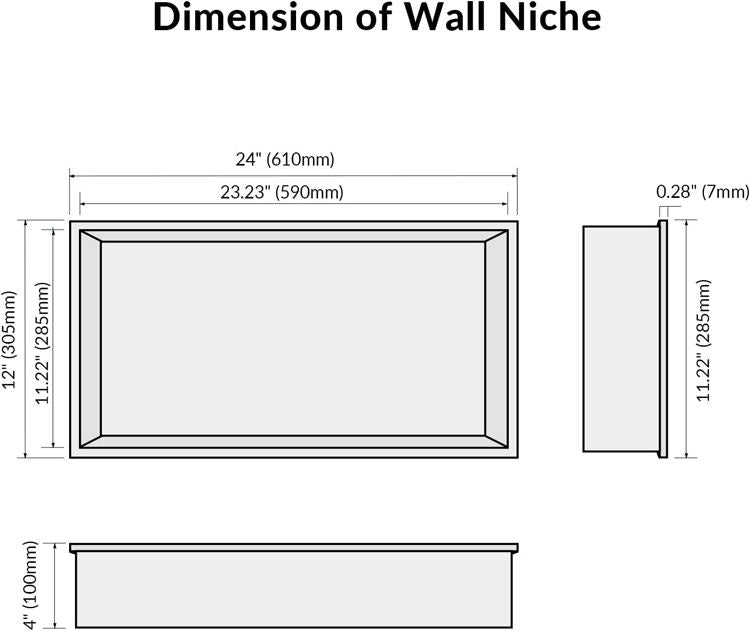 White Rothnow® shower niche wall shelf with mirrored surface, designed for bathroom storage and organization.