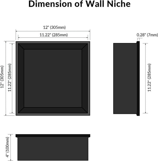 Black Rothnow® Square Shower Niche, wall-mounted 壁龛 with sleek design for bathroom storage, shown in a modern shower setting.
