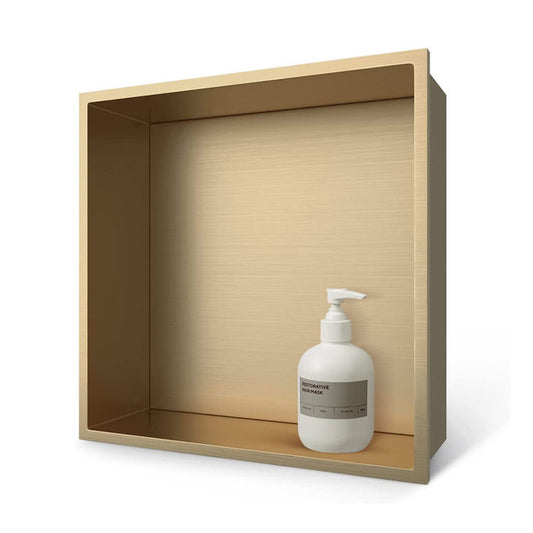 Rothnow® Square Shower Niche RN-WN003-Golden wall-mounted storage shelf with mirrored surface for bathroom shower area