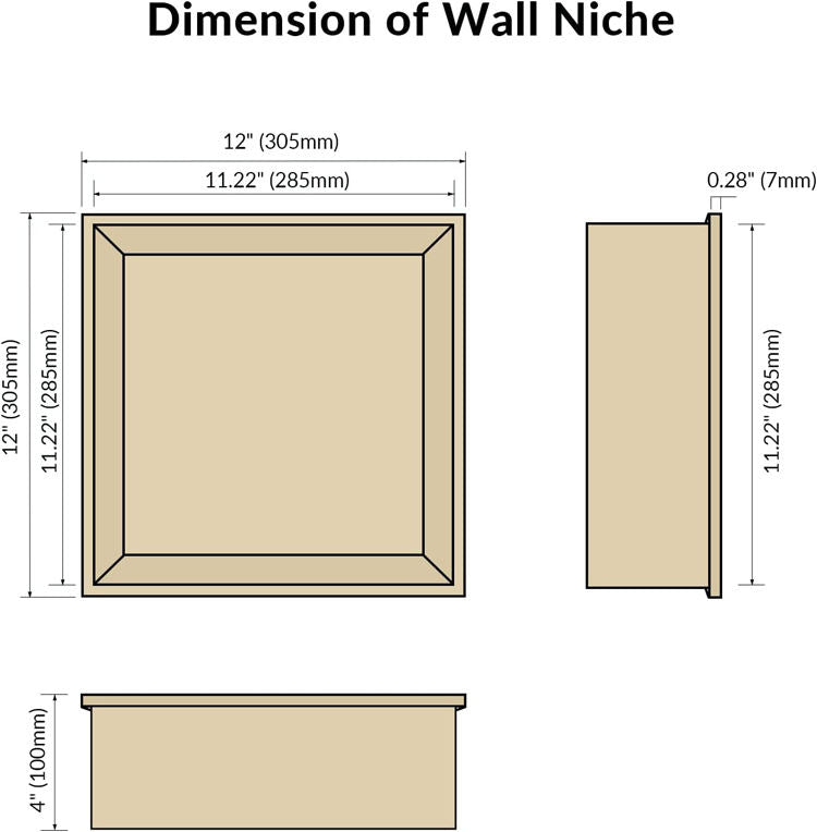 Rothnow® Golden Square Shower Niche wall shelf with mirrored surface for bathroom storage and organization.
