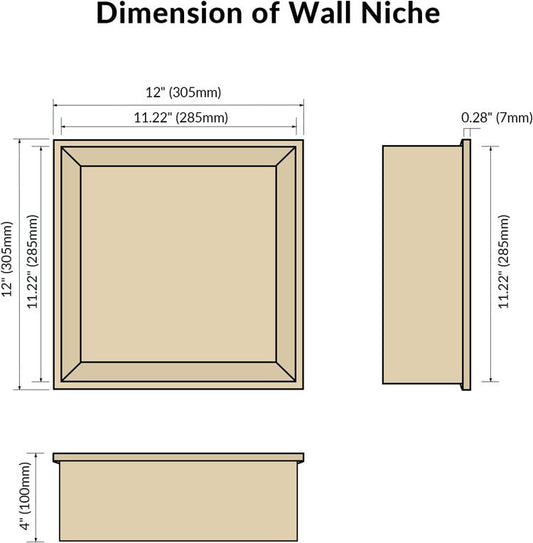 Rothnow® Golden Square Shower Niche wall shelf with mirrored surface for bathroom storage and organization.