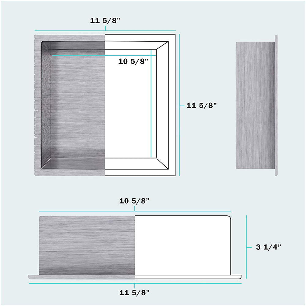 Rothnow® Square Shower Niche RN-WN003 in grey with patterned surface, built-in wall-mounted storage for bathroom shower area