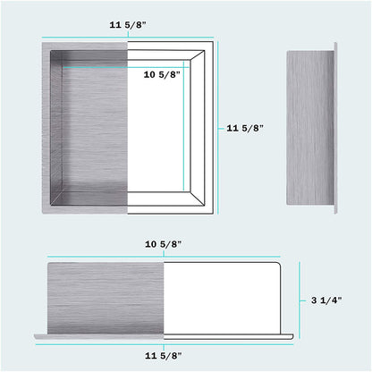 Rothnow® Square Shower Niche RN-WN003 in grey with patterned surface, built-in wall-mounted storage for bathroom shower area