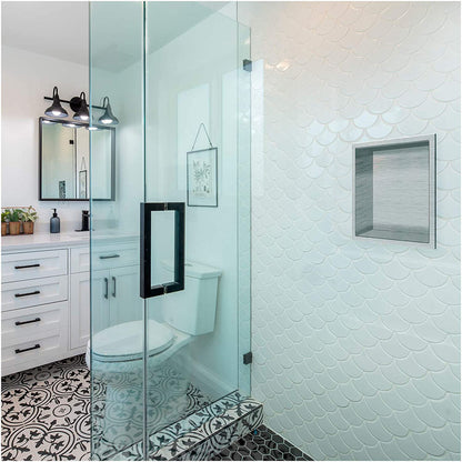 Rothnow® Square shower niche with grey patterned design, wall-mounted 壁龛 for bathroom storage, featuring a modern square shape.