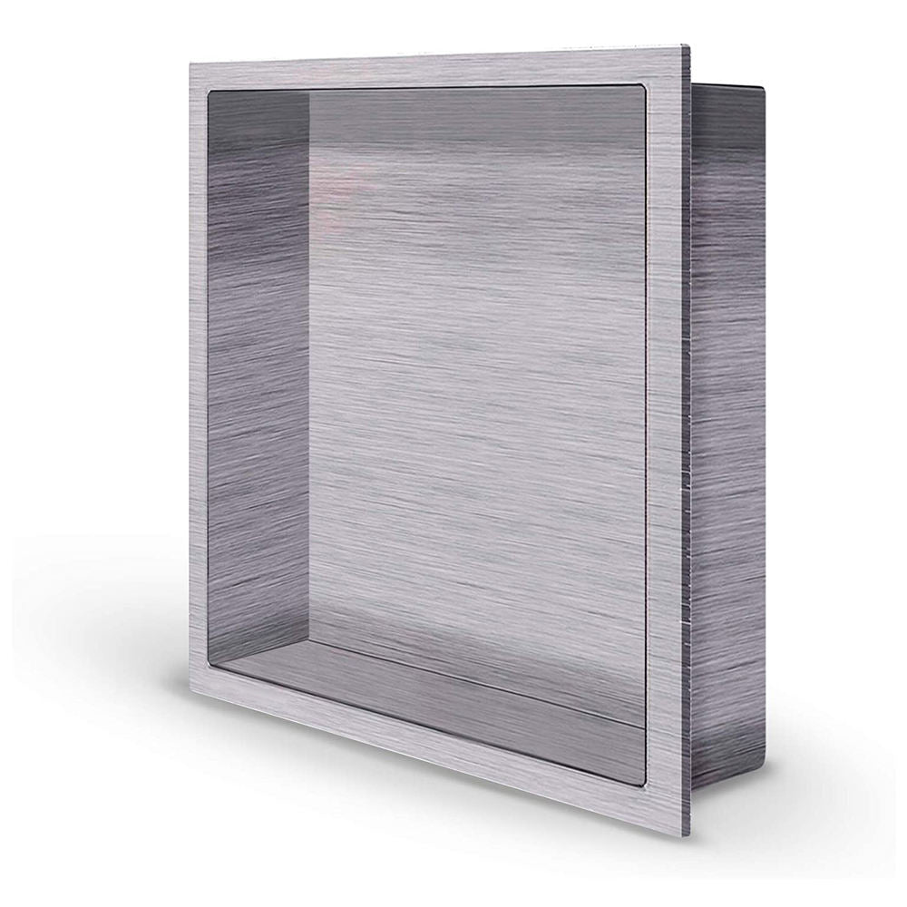 Rothnow® square grey shower niche with patterned design, wall-mounted bathroom storage for toiletries and accessories.