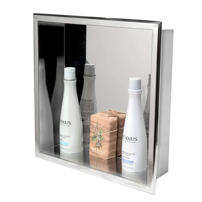Rothnow® mirrored square shower niche for wall installation, featuring sleek design and reflective glass surface.