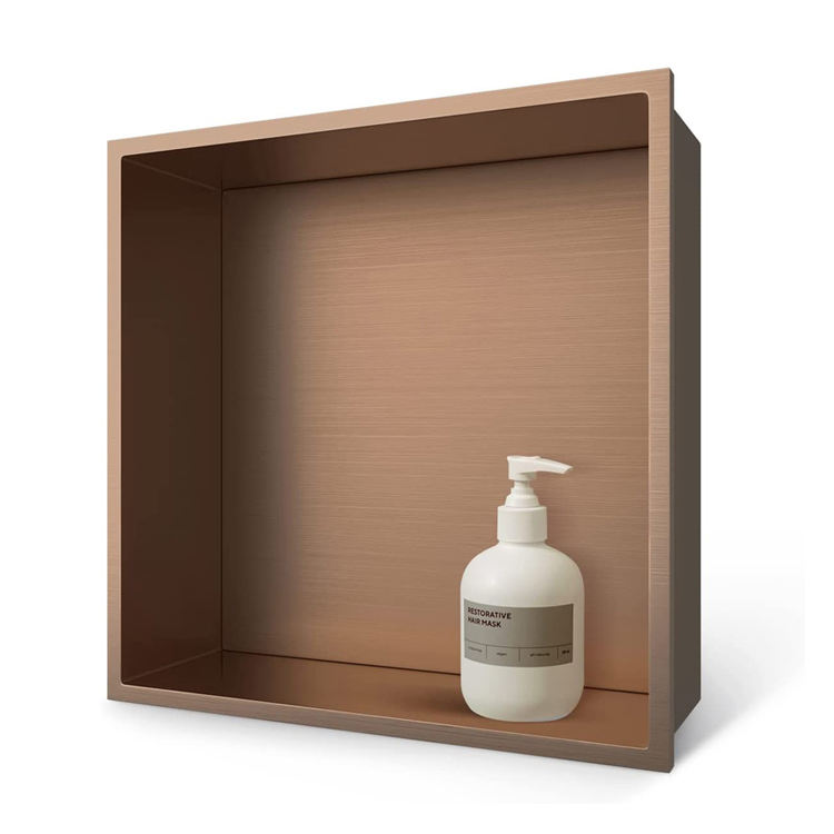 Rothnow® Square Shower Niche in Rose Gold, wall-mounted bathroom storage with mirrored surface and sleek modern design.