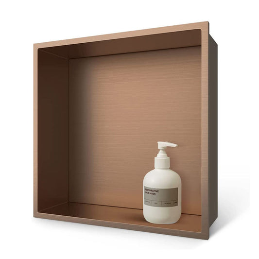 Rothnow® Square Shower Niche in Rose Gold, wall-mounted bathroom storage with mirrored surface and sleek modern design.